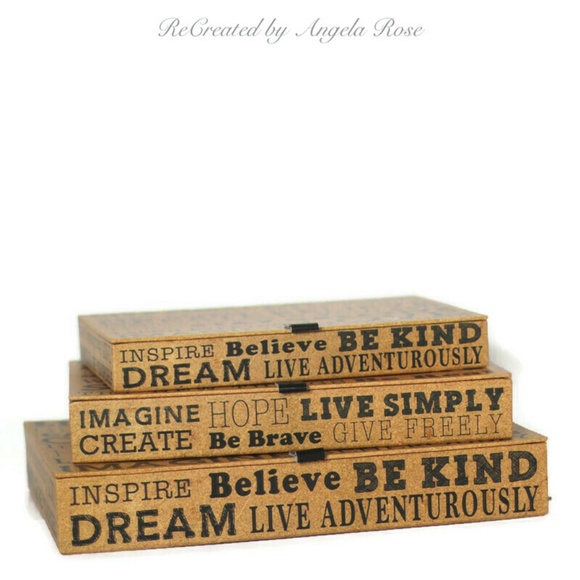 Set of Inspirational Motivational Words Decorative Storage Boxes Brown Black - Picture 2 of 16
